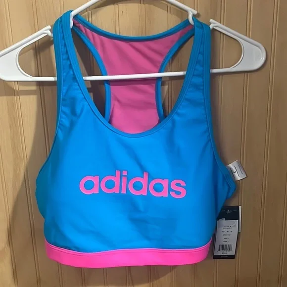 Adidas sports bra neon pink/blue size L - Picture 1 of 4